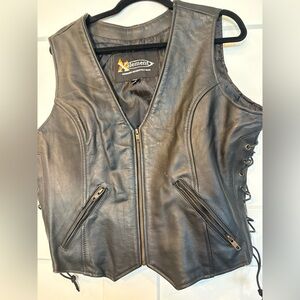 Xelement Women Leather Laced Vest Size 3XL Black Motorcycle Biker Pockets